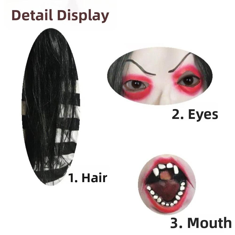 Realistic Black-haired Ghost Mask Spooky Terrifying Cosplay Mask Scary Ghost Mask Haunted House