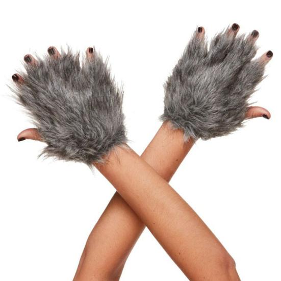 Wolf Paw Gloves Fingerless Warm Fuzzy Gloves Animal Cosplay Hand Paws Faux Fur Gloves for Halloween Christmas Dress-Up Party Costume
