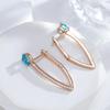 Personality V Shape Blue Zircon Dangle Earrings for Women Luxury Party Daily Jewelry