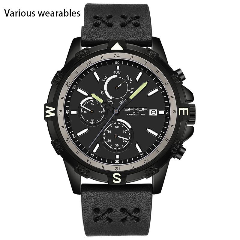 Новые электронные кварцевые мужские часы для альпинизма, спорта, плетеные мужские часы с календарем и тремя глазами и шестью иглами