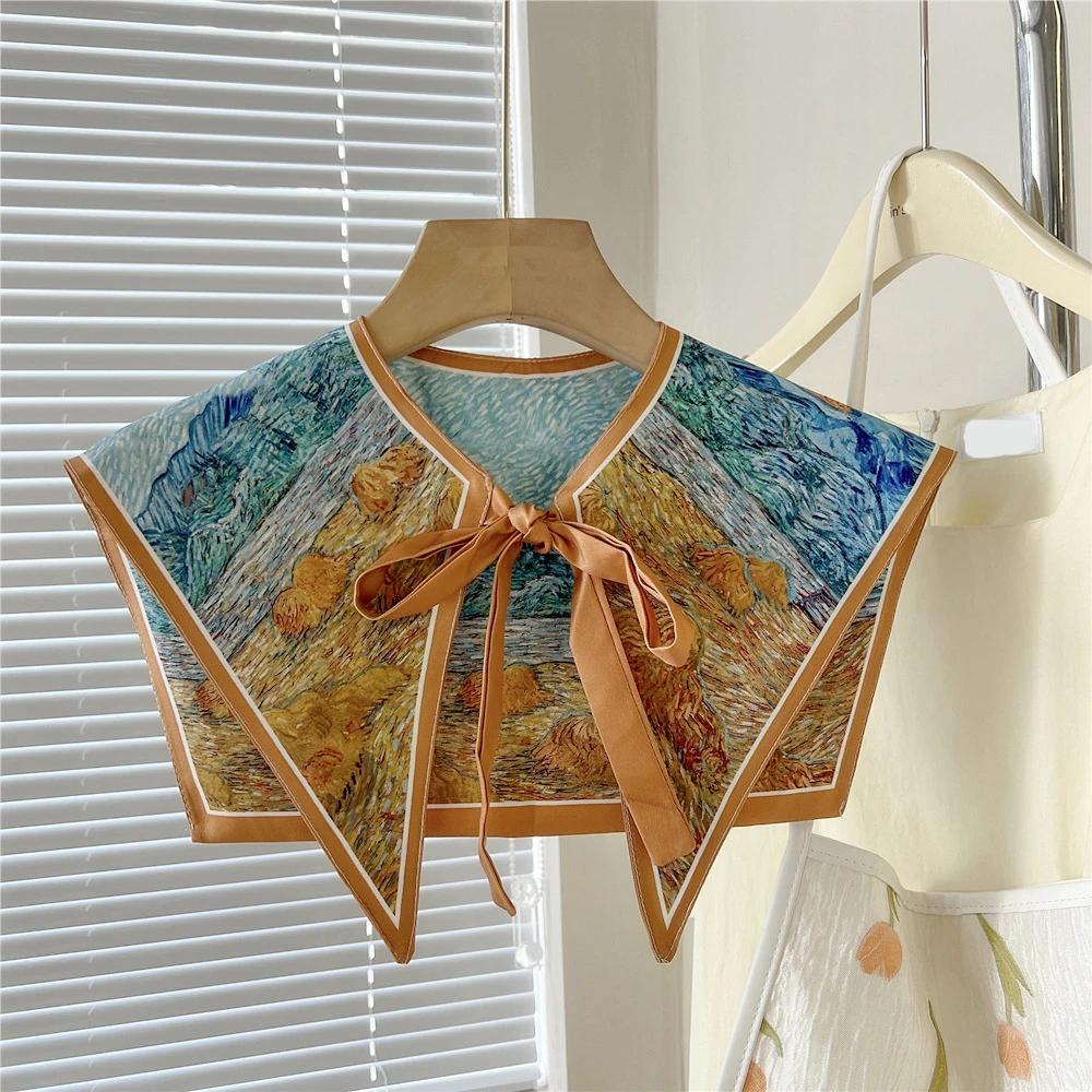 New Design Floral Shawl Fake Collar Women Detachable Collars Big Lapel False Collar Shoulder Wrap Scarf Clothing Accessories