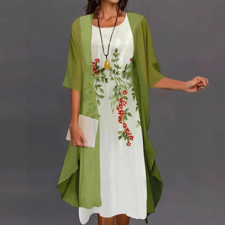 2 шт. Женское кружевное коктейльное платье с принтом, праздничное свадебное платье миди, вечернее платье без рукавов, винтажный кардиган из тюля