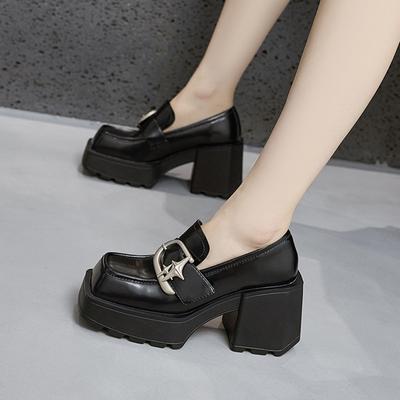 Женские лоферы в британском стиле 2025 весна новая толстая подошва на платформе толстый каблук маленькие кожаные туфли, туфли-лодочки на высоком каблуке