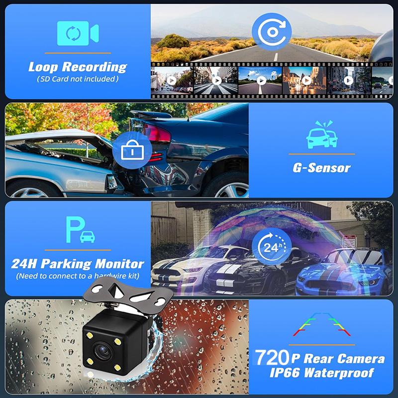 3 Channel Dash Cam for Car Camera 1080P Video Recorder Car DVR Front and Rear View Camera Night Vision G-Sensor Car Accessory