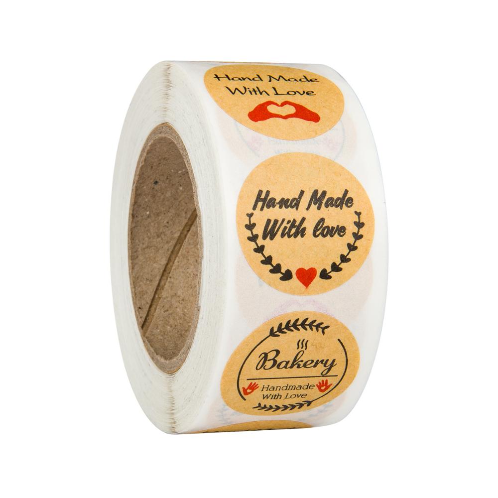 50Pcs 1Inch Diy Hand Made Handmade With Love Label Wedding Stickers Adhesive Sticker Kraft Round Labels Wholesale Price