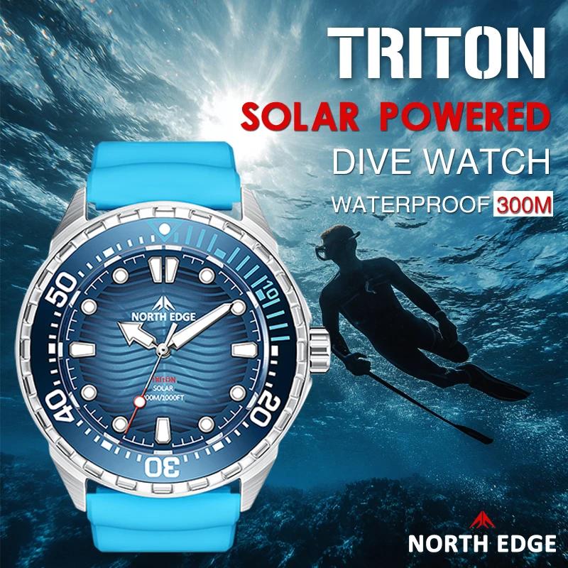 NORTH EDGE Новые TRITON Солнечные Дайверские Часы для Мужчин Роскошные Кварцевые Наручные Часы Корпус из Нержавеющей Стали 316L Водонепроницаемые 300М