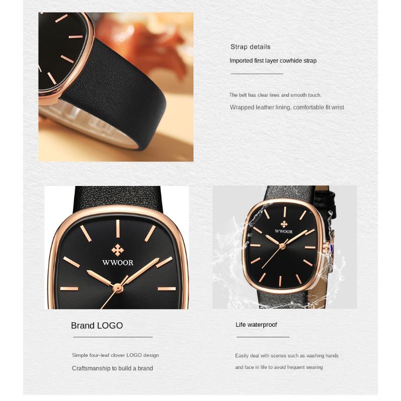 WWOOR элегантные женские новые часы с маленьким квадратным циферблатом, кварцевые водонепроницаемые изысканные винтажные женские часы с ремешком