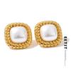 Simulated Pearls Square Stud Earrings Waterproof Korean Daily Stainless Steel Chic Classic Fashion Jewelry for Women Gift