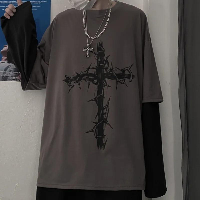 Футболка в готическом стиле, 2022, Mall Goth Tops, футболка большого размера в стиле панк с длинными рукавами, японская уличная мода, корейский стиль