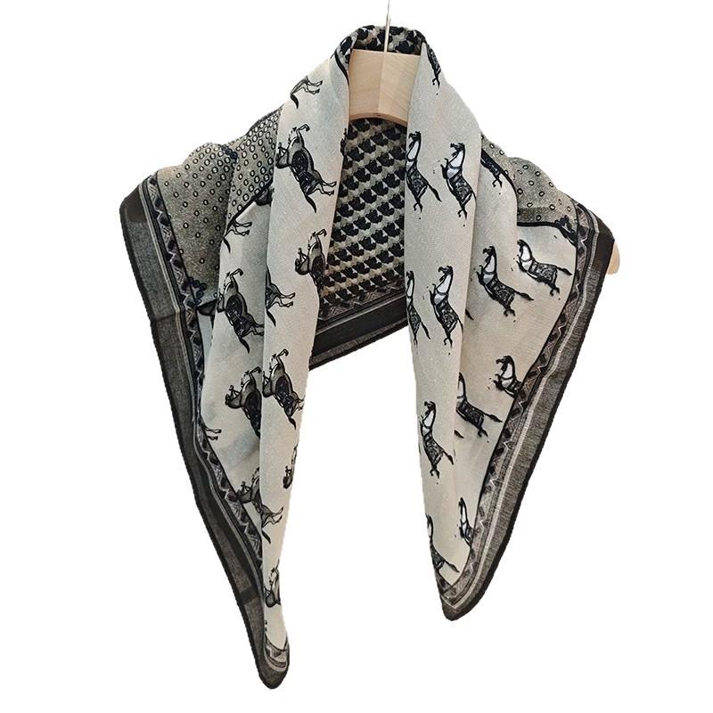 New Korean version ins retro British style scarf women's autumn fashion silk scarf shawl dual-purpose versatile square scarf