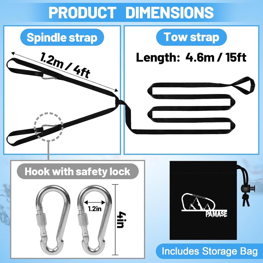 Extra Long 19Ft Snowmobile Tow Straps - 4400Lbs Break Strength Heavy-Duty ATV Towing Rope With Stainless Steel Hooks For Sled Snowboards Emergency