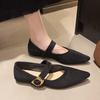 Fashion 2025 Low Heeled Women Pumps One Word Buckle Strap Design Solid Female Shallow Mouth Pointed Toe Comfy Low Heeled Shoes