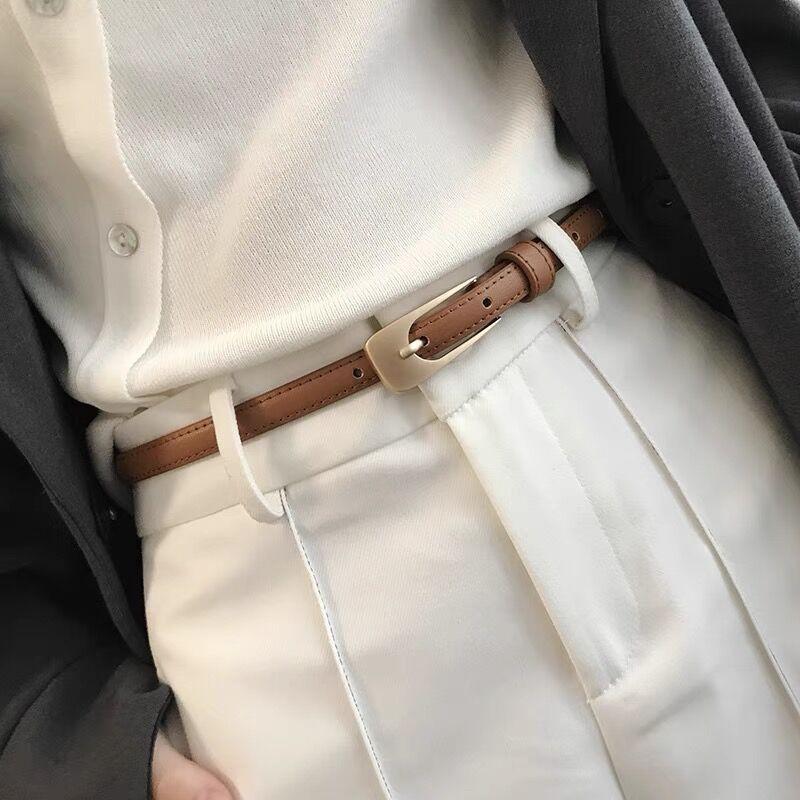 Womens Faux Leather Thin Belt Versatile Retro Pin Buckle Jeans Casual Decorative Youth