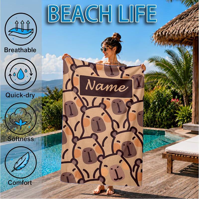 Custom Name Kapibala Beach Towel Microfiber Beach Towel, Lightweight and Quick-Dry, for Summer Travel, Swimming Pool Gift