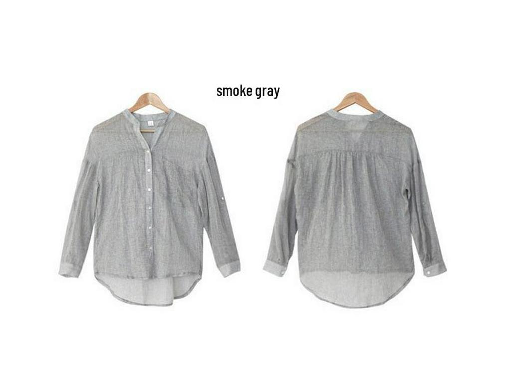 Летняя солнцезащитная блузка из японского хлопка и льна со стойкой