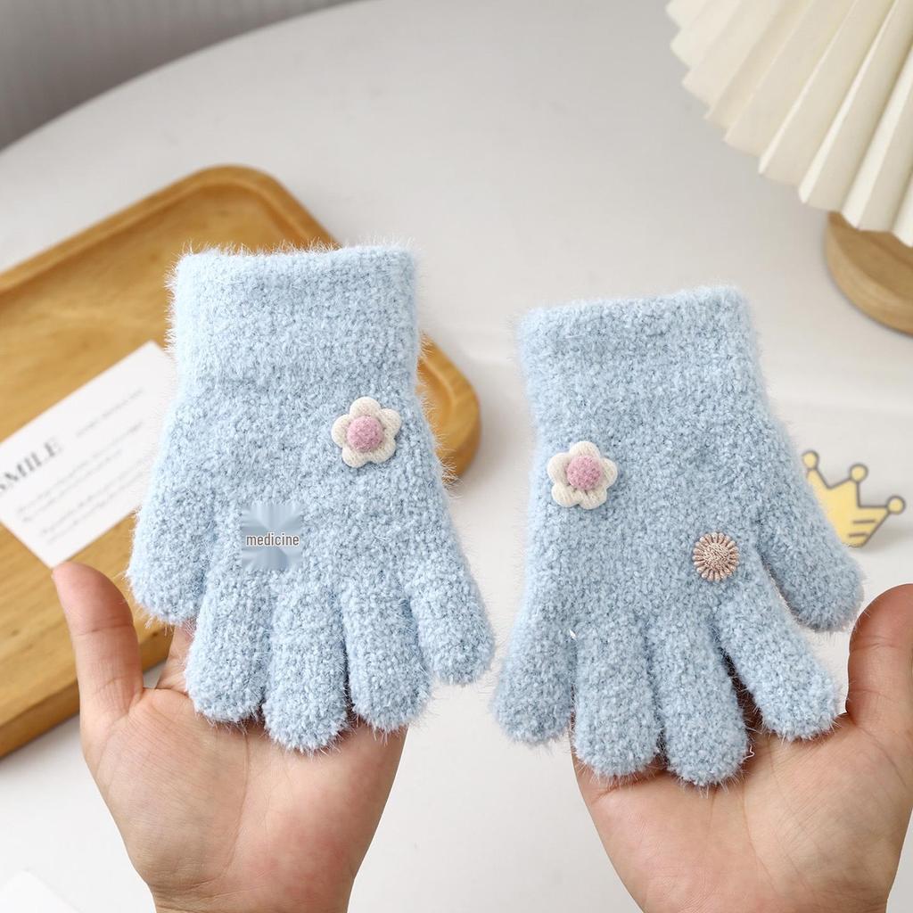 Детские зимние перчатки в корейском стиле с милым медведем - Теплые, Защищающие от холода, Пятипалые для мальчиков и девочек