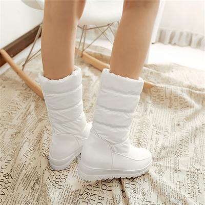 Зимние теплые женские сноубутсы Водонепроницаемая зимняя обувь Однотонные до середины икры Толстый мех Пух Платформа Женские сноубутсы