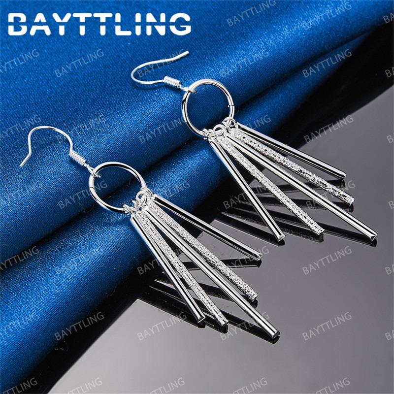 Luxury 925 Sterling Silver Delicate Column Earrings for Women Fashionable Wedding Accessories Jewelry