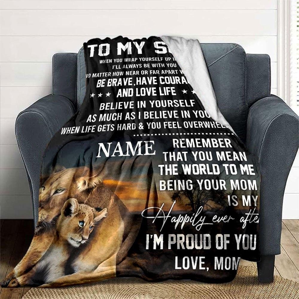 Lion Mom And Cub Home Customize Your Name Blankets Soft Cozy Lightweight Versatile For All Seasons Perfect For Picnics Sofa Office Bed Living Room