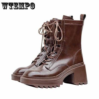 Короткие сапоги в английском стиле на осень и зиму, женские ретро-узкие модные сапоги, повседневная женская обувь на шнуровке