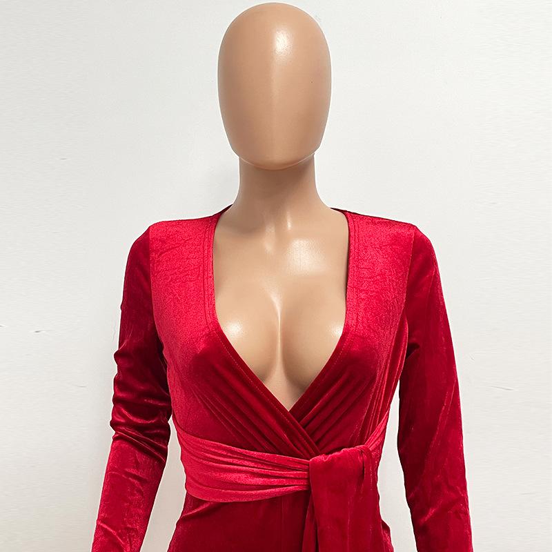 GMXIA Женский флисовый комбинезон с длинными рукавами и глубоким V-образным ремнем