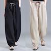 Women Summer High Waist Cotton Hemp Harlan Pants Commuter Fashion Candy Color Pocket Panel Loose and Versatile Lantern Pants Plus Size