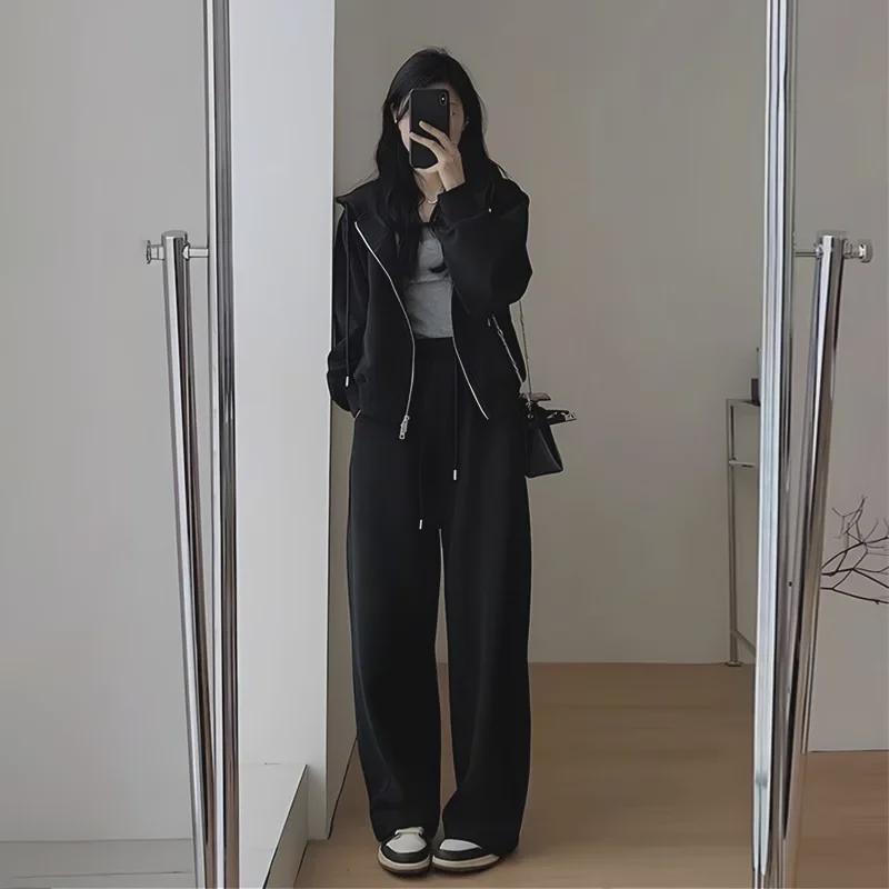 Women's Hong Kong Style Slim Fit Hoodie & Wide-Leg Pants Suit - Casual Winter/Spring Activewear