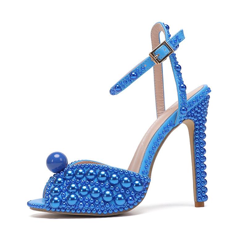 2024 Новые белые женские босоножки, свадебная обувь, женская мода, тонкий каблук, большой жемчуг, модные босоножки для девочек, обувь для вечеринок, босоножки женские