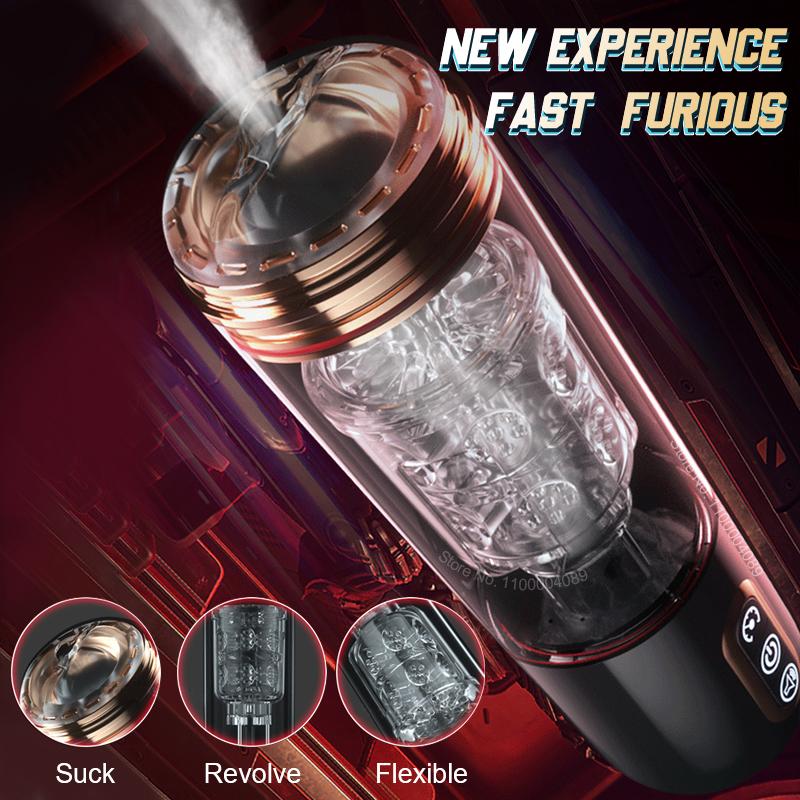 2025 Автоматическая сосающая телескопическая вращающаяся мастурбационная чашка для мужчин, секс-игрушки 5D, чувственные большие гранулы, настоящая вагина, карман для орального секса для взрослых 18+