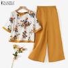 Women Floral Blouse and Pants Casual Two Piece Sets