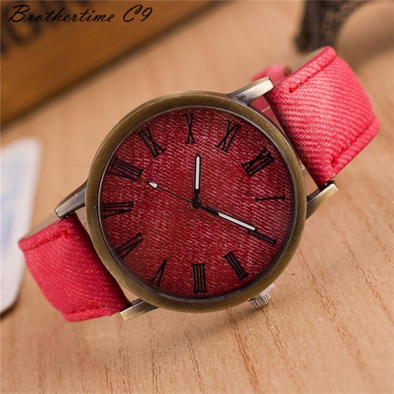 Fashion Multicolor Rome Number Clock Dial Student Leisure Denim Strap Quartz Watch