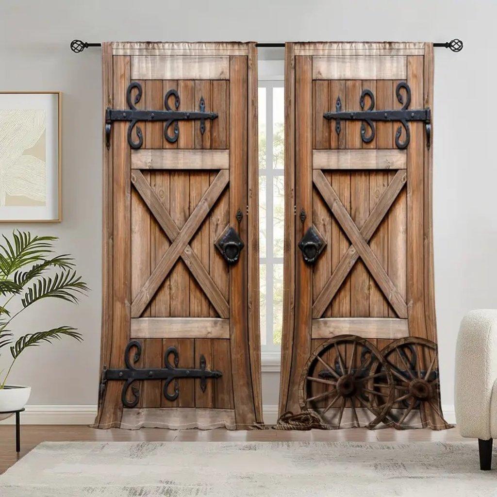 2 панели/комплект ретро деревянные двери узор шторы разные размеры окна полиэстер спальня гостиная стиль домашнее украшение