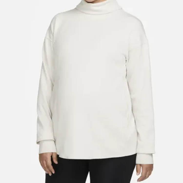 Nike Серия для беременных Однотонный быстросохнущий пуловер Дизайн с разрезами Повседневная футболка с длинным рукавом Женские топы Светло-красный Древесно-коричневый DR1595-104