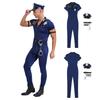 Mens Halloween Police Cosplay Costume Front Zipper Jumpsuit Complete Hat Belt Manacles Badge Seven Piece Cop Set