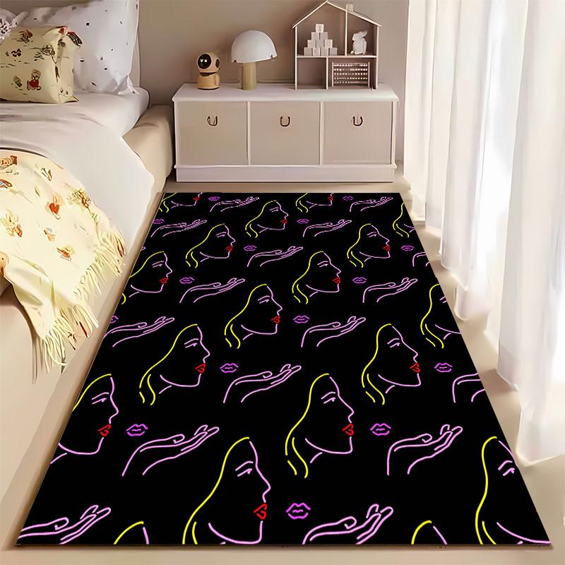 Neon Outline Face & Lips Pattern suitable as a non-slip mat for the living room or bedroom sofa