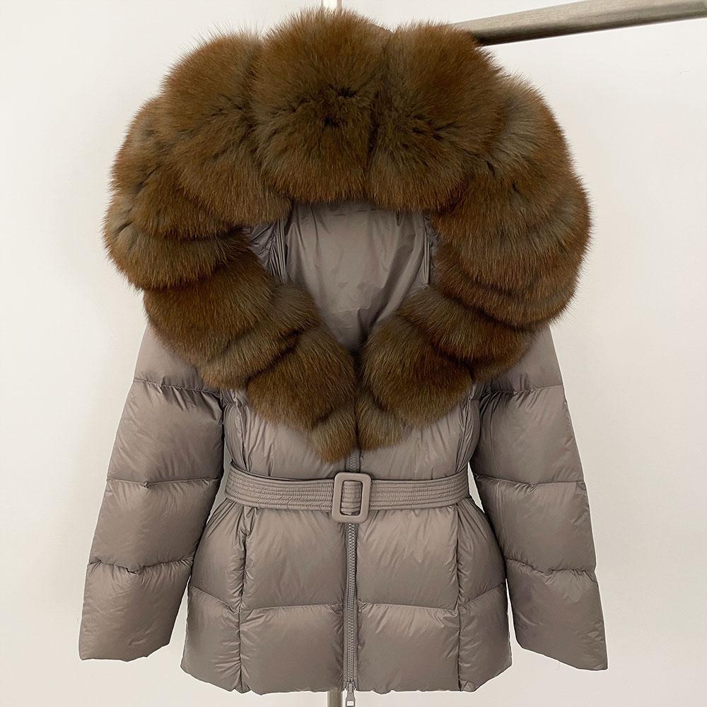 OFTBUY 2024 Белый утиный пух пальто толстый теплый 90% зимняя куртка женская натуральный мех енота лисы воротник с капюшоном женский повседневный