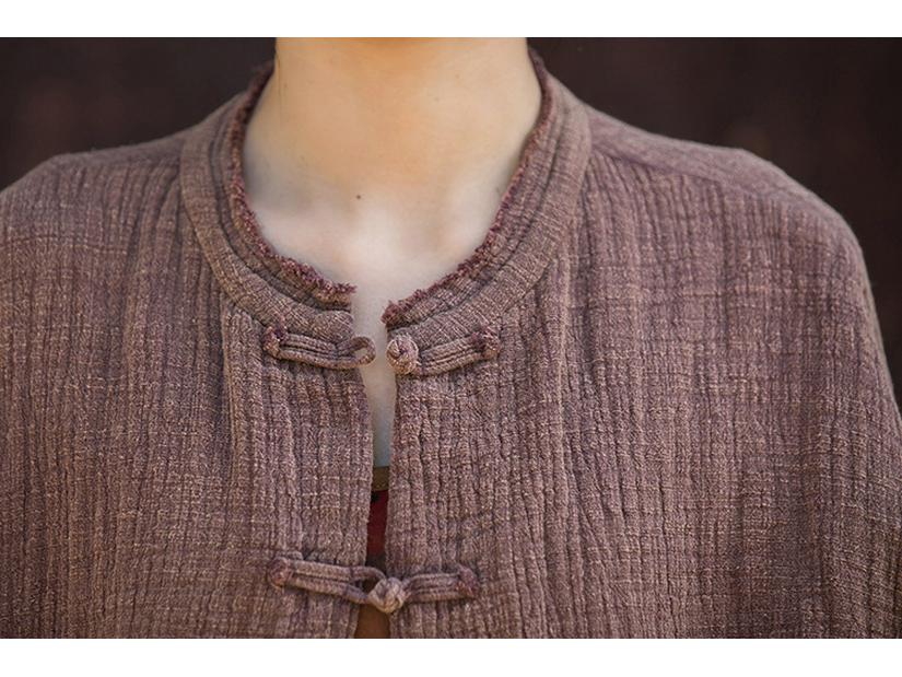 Women's Spring Cotton Linen Jacket - Wrinkled Texture, Over-dyed, Distressed, Perfect for Home, Travel, Zen Meditation