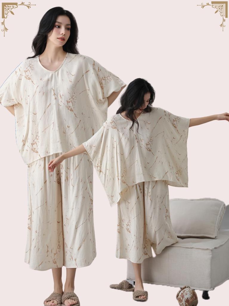 Beatgos Summer Pajama Short Loose with Large Pockets Women's Set, Sleeves, Fit, (S6702 M)