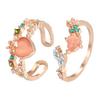 Women Open Ring Adjustable Pink Rhinestone Flower Fruit Heart Shape Hollow Out Polished Party Dating Knuckle Ring Finger Jewelry