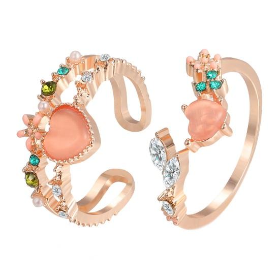 Женское открытое кольцо, регулируемое розовое кольцо со стразами, цветок в форме фруктов, в форме сердца, полированное, для вечеринки, свидания, ювелирные изделия на безымянном пальце