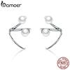 BAMOER 100% 925 Sterling Silver Earrings Elegant Imitation Pearl Stud Earrings