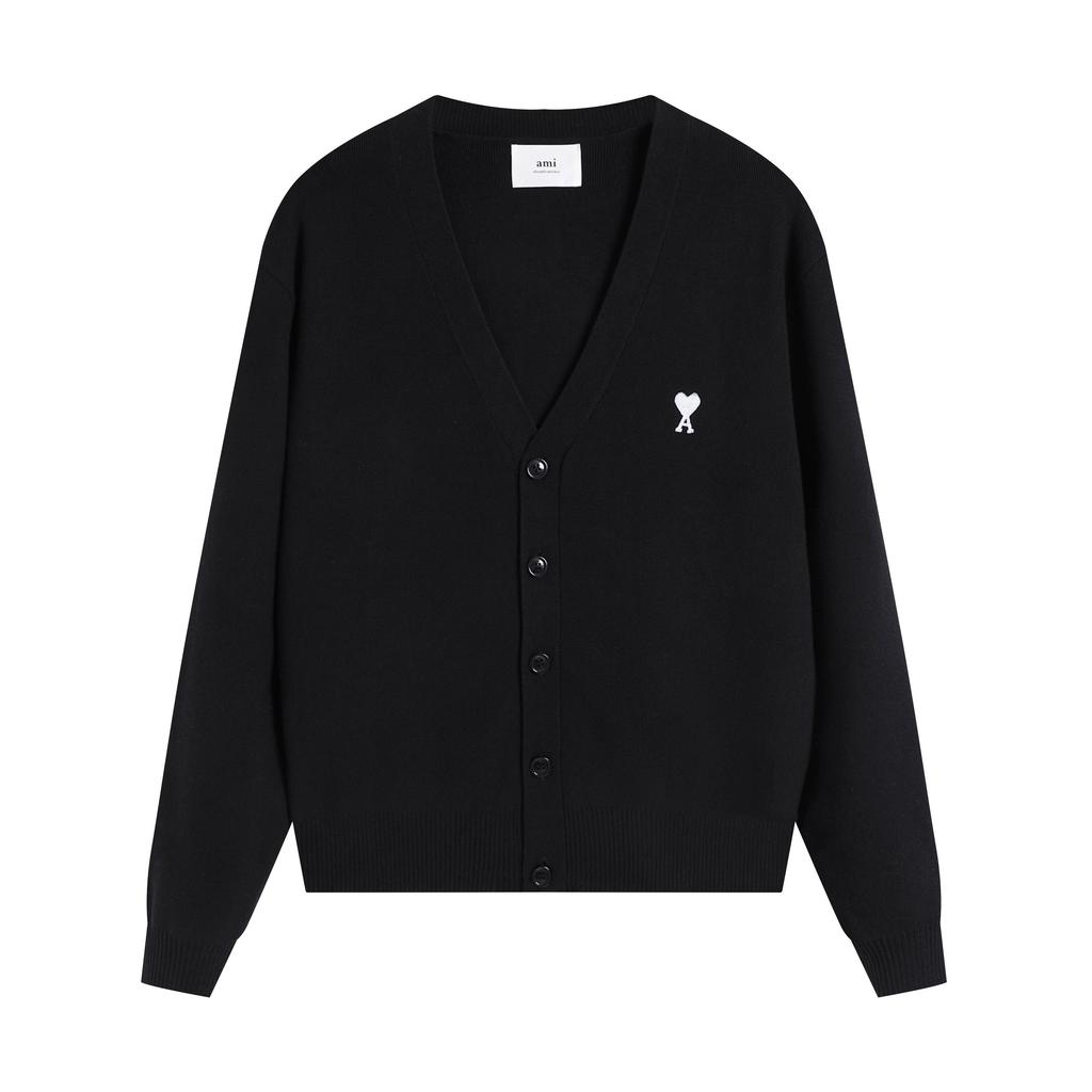 AMI Осень и Зима Мужской Новый Маленькое Белое Сердце Альпака Шерсть Смешанный Мягкий и Липкий Вязаный Кардиган Круглый Вырез Облако Свитер Карман Пальто