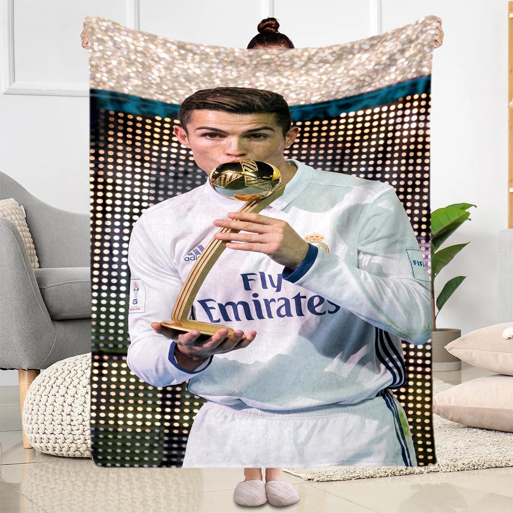 Cristiano Ronaldo Trophy Celebration Blanket Comfortable Great for Office Livingroom Bed Four Seasons Multipurpose Digital Print