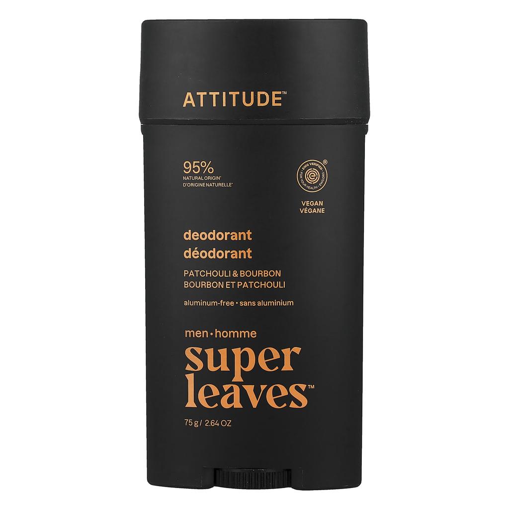 ATTITUDE Super Leaves™, Дезодорант без алюминия, Мужской, Пачули и Бурбон, 75 г (2,64 унции)
