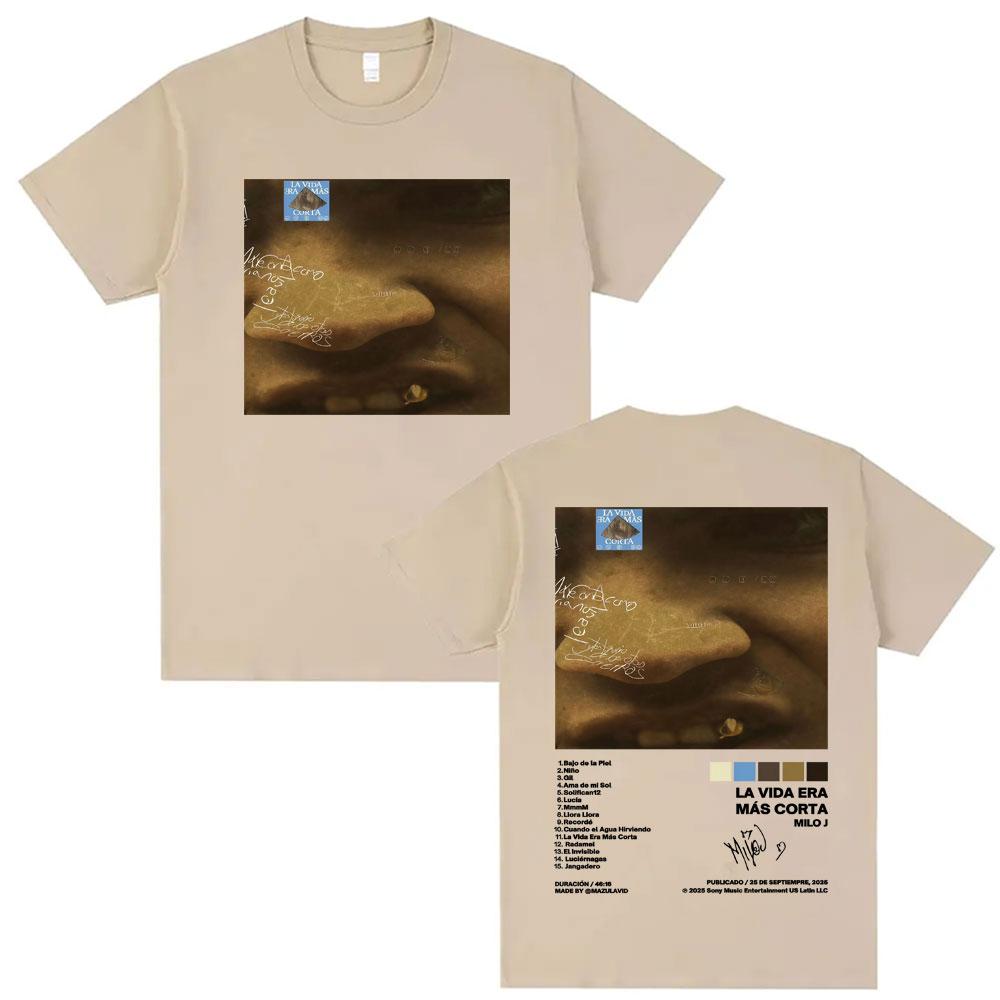 Rapper Milo J La Vida Era Mas Corta Album Cover Tshirts for Men Women Summer Hip Hop Oversized 100 Cotton T Shirts Streetwear