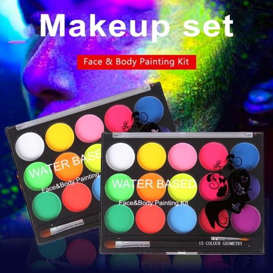 Water Based Face Body Painting Kit 15 Color Eyeshadow Palette Glow In The Dark Quick Dry High Pigmented Body Face Makeup Pallet