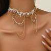 Exquisite Rhinestone Tassel Necklace Shiny Lolita Choker Necklace Fashion Lace Pearl Choker Party