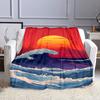 Sunset Over Ocean Waves Patterned flannel blanket perfect for the bedroom living room, sofa, or a little nap