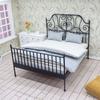 1/12 Scale Miniature Double Bed Iron Bed with Detachable Bedding Dollhouse Model Scene Props Craft Project Decoration