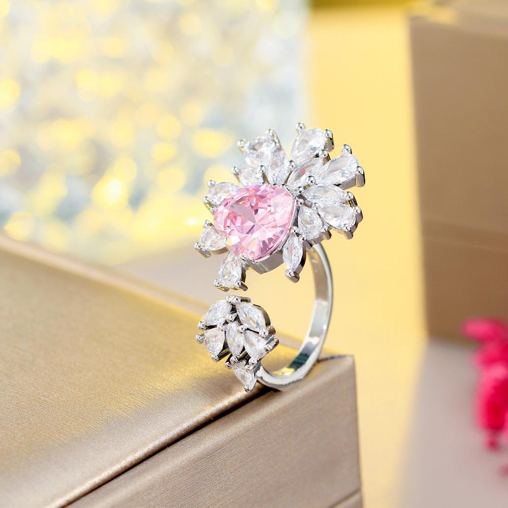 Ювелирные изделия CMM в богемном стиле с розовым цветком, большое регулируемое геометрическое кольцо с цирконом